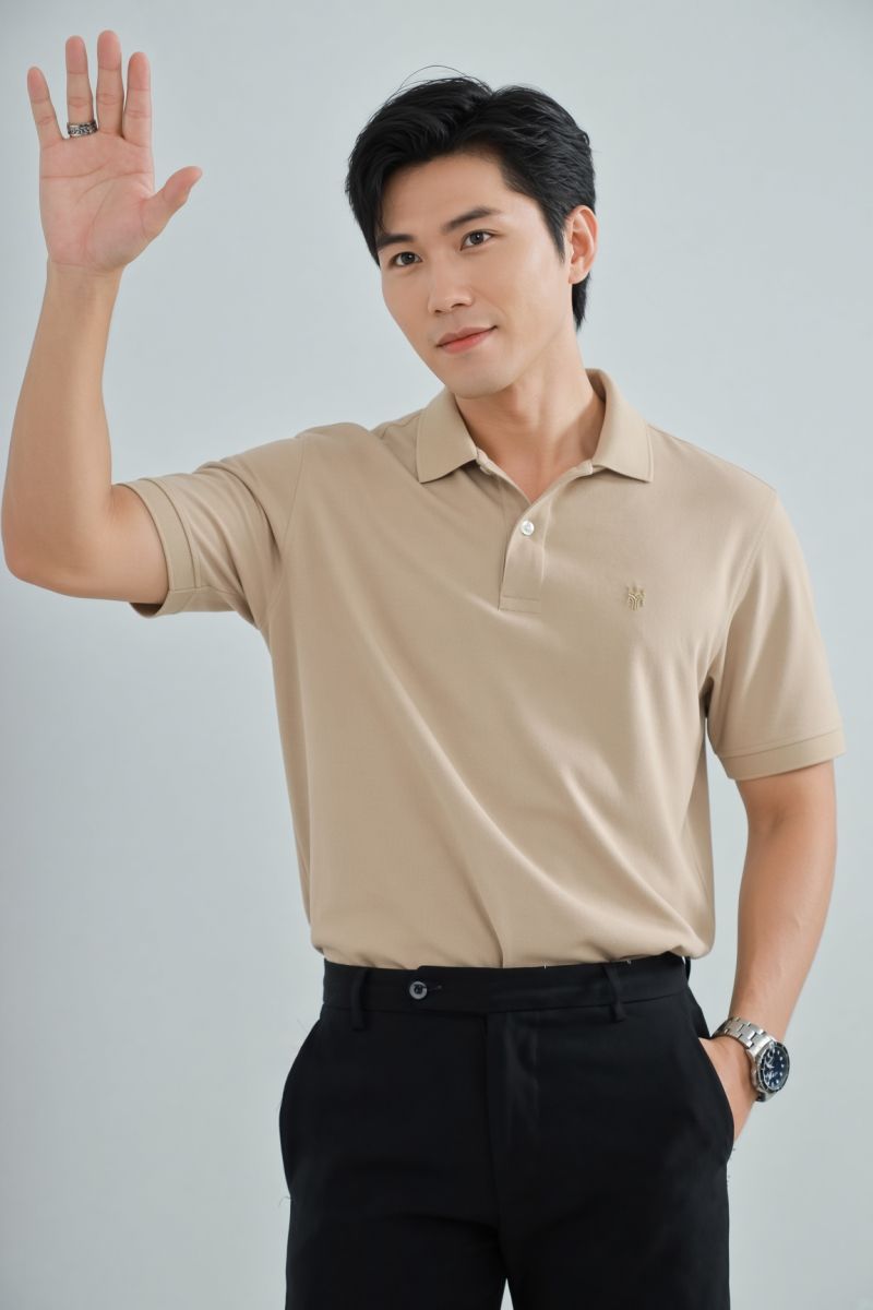 Áo Polo HAAN Aesthetic Chất Liệu Drytech Nâu Xám -