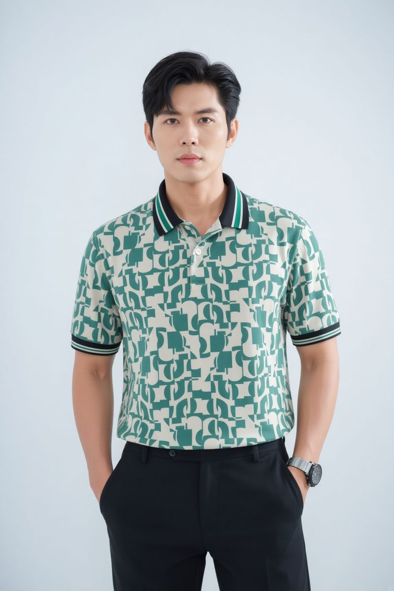 Áo Polo HAAN Aesthetic Chất Liệu Drytech Art Xanh -
