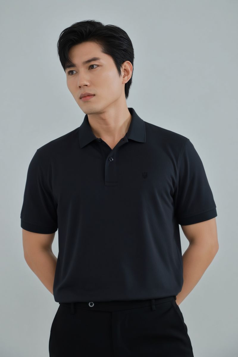 Áo Polo HAAN Aesthetic Chất Liệu Drytech Đen Trơn -