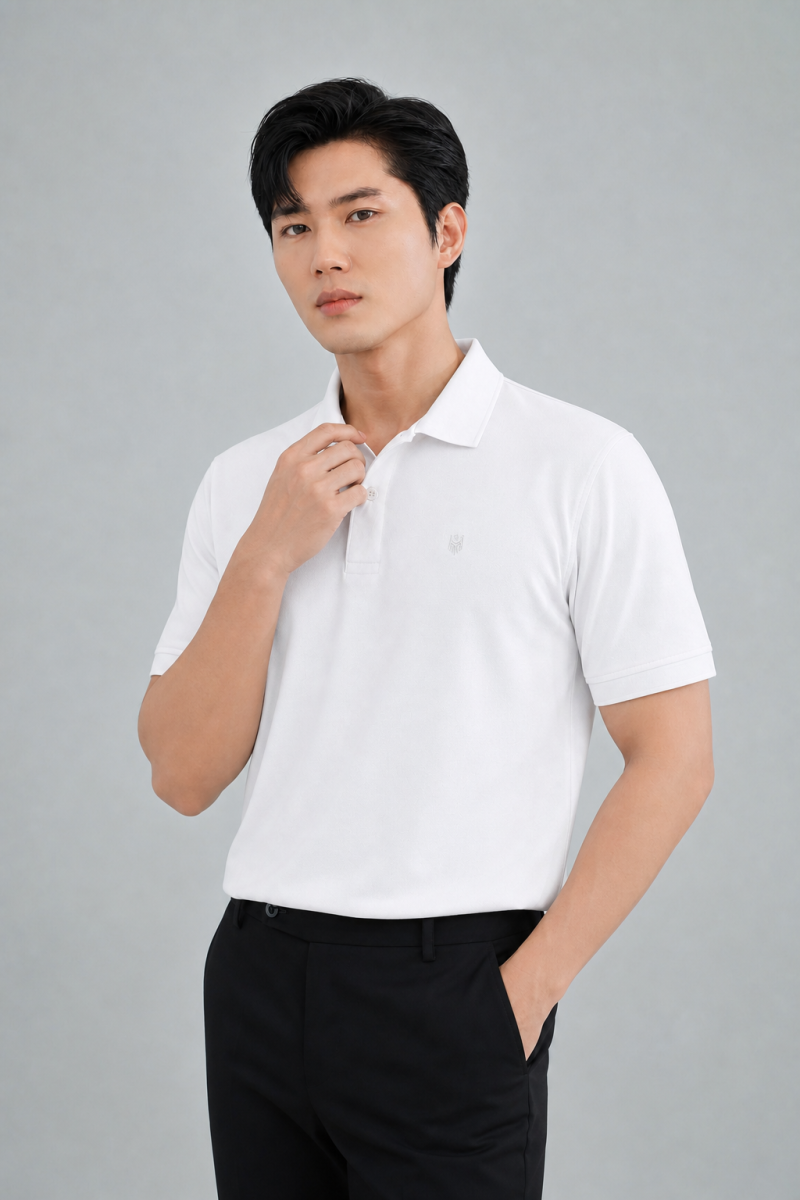 Áo Polo HAAN Aesthetic Chất Liệu Drytech Trắng Trơn -