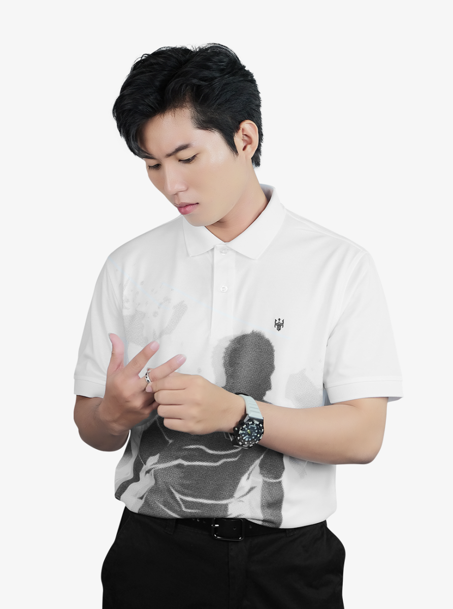 Áo Polo HAAN Aesthetic Chất Liệu Drytech Trắng Football -
