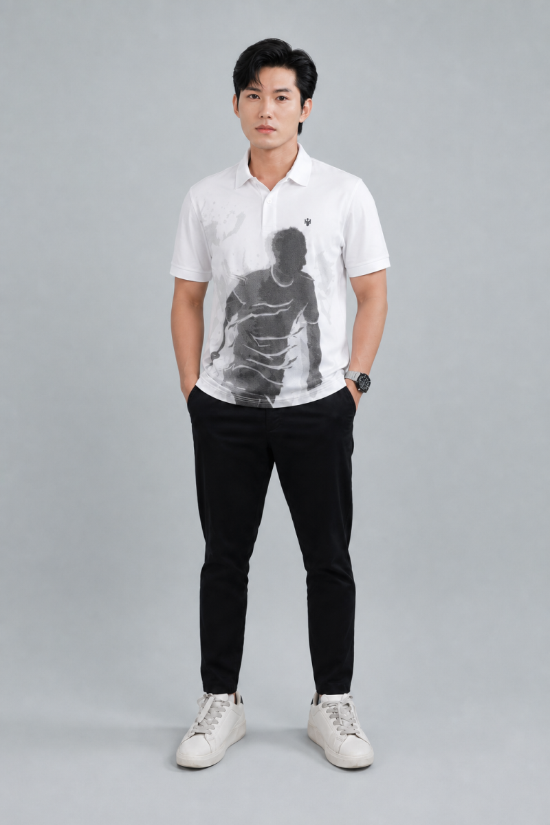 Áo Polo HAAN Aesthetic Chất Liệu Drytech Trắng Football -